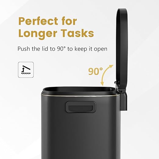 ELPHECO Kitchen Trash Can with Lid Soft Close, 13 Gallon / 50L Stainless Steel Pedal Garbage Can, Heavy-Duty Fingerprint Proof Step Wastebasket with 20 Bags, Removable Bucket, Home Office, Matte Black