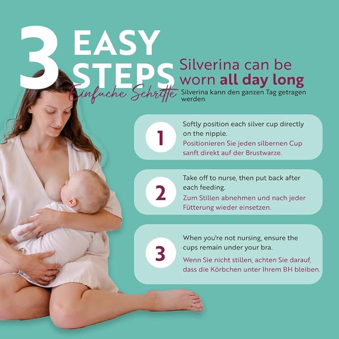 Set of 2 Silver Breastfeeding Caps, Nipple Shield Suitable for Protecting Nipples, Nursing Cups Suitable for All Breast Types, Silver Caps, Nickel Free Breastfeeding, Solid 925 Silver, Large