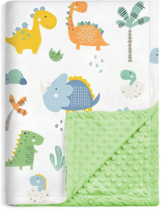HOMRITAR Baby Blanket for Boys Girls Super Soft Minky Blanket with Dotted Backing, Dinosaurs Multicolor Printed for Toddler Nursery 30 x 40 Inch