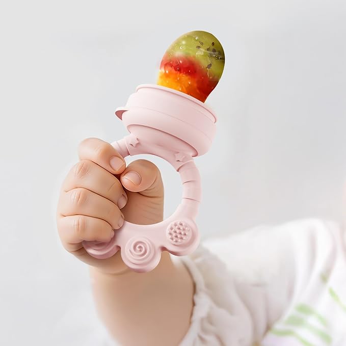2 Pack Baby Fruit Food Feeder+Breastmilk Popsicle Molds,Baby Teethers,BPA Free,2mm Fine Holes to Prevent Choking,Perfect for Teething Relief & Infant Solid Food Introduction,3M+（Mauve Pink, Soft Pink）