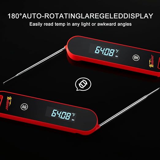 The Latest Thermocouple Instant Reading Meat Thermometer Digital,Faster Less Than 0.6 Second Response,IP67 Waterproof Thermometer Suitable for Grilling, Cooking,BBQ Gifts for Men (Red)