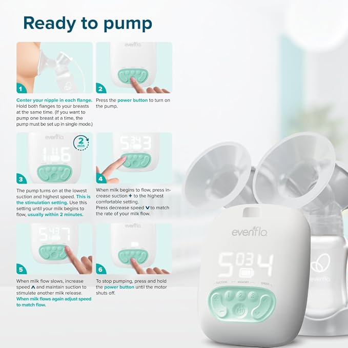 Evenflo Pocket Portable Double Electric Breast Pump, White, 20 Pumping Sessions per Charge, 9 Suction Settings, 3 Memory Presets