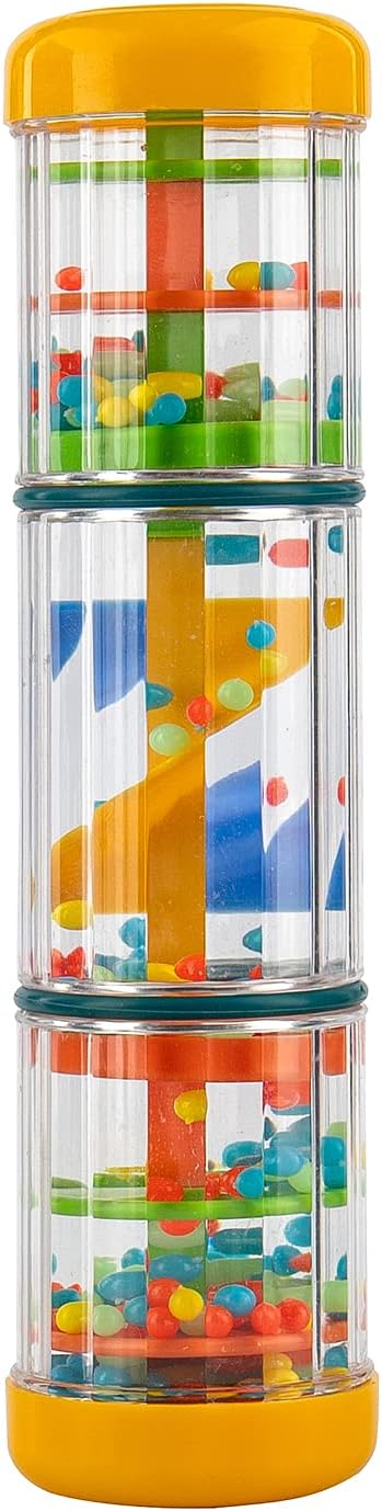 Rainmaker Baby Rain Stick Toys for Kids: 8 inch Rainstick Sensory Rattle Toys for Babies,Shaker Rainfall Tubes Musical Instrument - Yellow