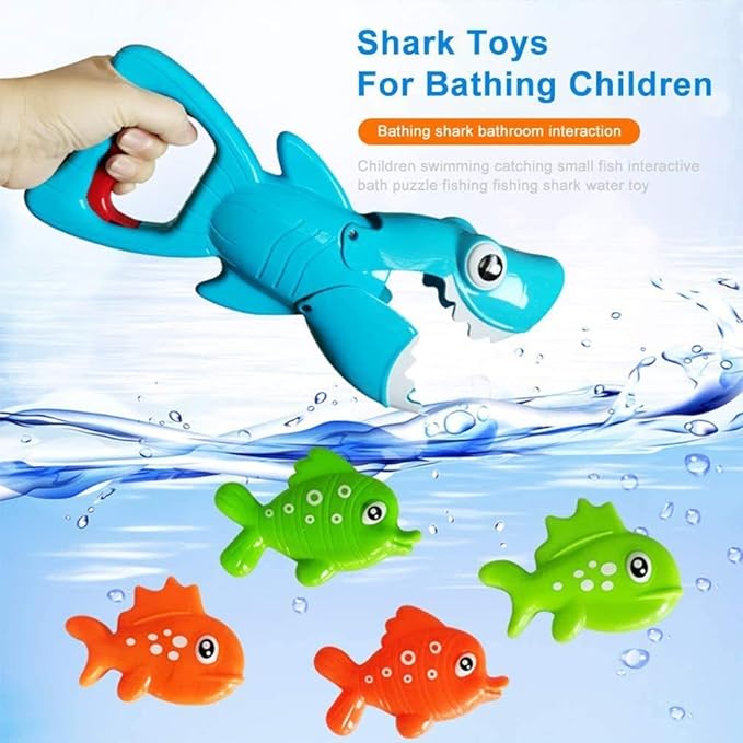 Bath Toys for Toddlers 1-3, Shark Grabber with Biting Action & 4 Toy Fish - Fun Swimming Pool & Bathtub Toys for Kids Ages 3-8, Non-Toxic Water Toys Mold-Free Bath Time Gifts for Boys & Girls