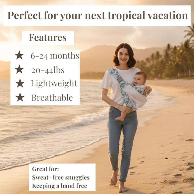 Baby to Toddler Sling Carrier, Toddler Carrier 25-60 lbs – Baby Travel Essential, Adjustable Mesh Sling with Secure Safety Buckle & Comfortable Hold with One Hand Support – Tropical Blue