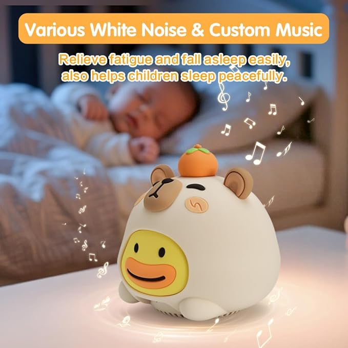 Baby Sound Machine, 20 Soothing Sounds White Nosie for Sleeping, Rechargeable Night Light with Speaker, 3 Brightness Levels Remote and Tap Control, Nursey Lamp for Baby, Kids Bed Room (Capybala)