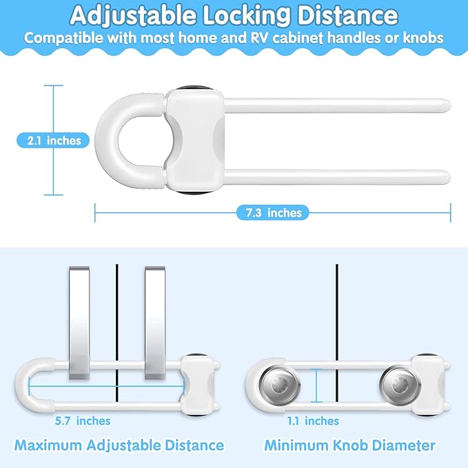Modacraft 15Pcs Cabinet Locks Baby Proofing | U Shaped Adjustable Child Safety Cabinet Lock | Child Proof Baby Lock for Cabinets Closet | Easy to Use For Knob Handle in Kitchen Bathroom
