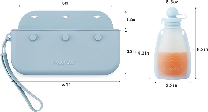 PandaEar Silicone Baby Feeding Set | 11PCS Baby Led Weaning Supplies Self Feeding Utensils | Divided Suction Plate Bowl Bibs Sippy Cup with Baby Food Pouch Snack Container Spoons Forks, Blue