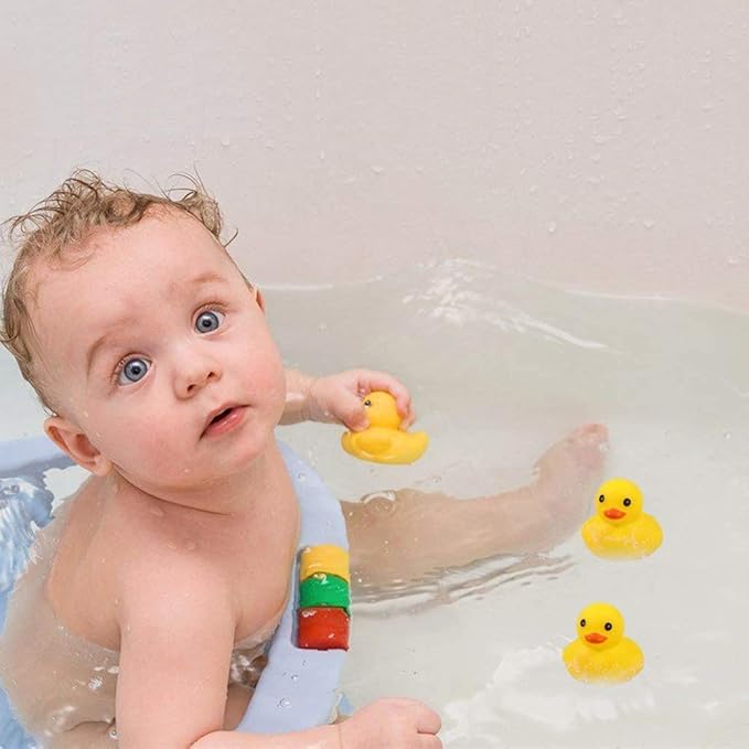 Preschool Bath Toys Rubber Floating Squeaky Baby Wash Shower Toy for Toddlers Kids Party Decoration 12 Pcs (Yellow Duck)