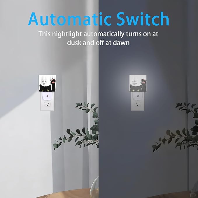 Black Cat Night Light,Cute Funny Cat Night Lights Plug into Wall for Boys Girls, Led Lamp for Stairway/Hallway/Bedroom 0.5W Nightlight Sleep Friendly