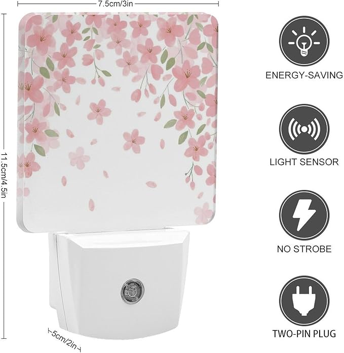Falling Flowers Night Light, Plug into Wall Decor Nightlights for Bedroom, Bathroom, Hallway, Kitchen, with Dusk to Dawn Light Auto Sensors LED Night Lights for Boys Girls Women Men Room Gifts