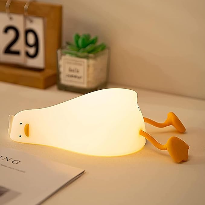 LED Lying Flat Duck Night Light, 3 Levels Dimmable Nursery Nightlight,Cute Lamps Silicone Squishy Light Up Duck, Rechargeable Bedside Touch Lamp for Breastfeeding Toddler Baby Kids Bedroom Office