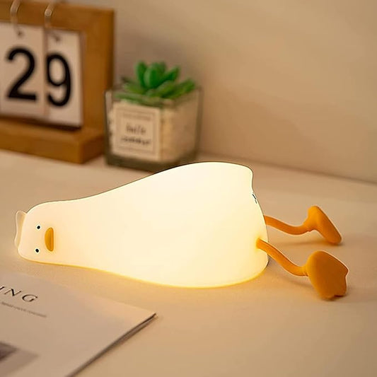 LED Lying Flat Duck Night Light, 3 Levels Dimmable Nursery Nightlight,Cute Lamps Silicone Squishy Light Up Duck, Rechargeable Bedside Touch Lamp for Breastfeeding Toddler Baby Kids Bedroom Office
