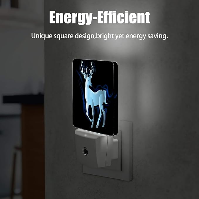 Blue Deer Night Light, Northern Lights Night Lights Plug into Wall Decor for Bedroom, Bathroom, Hallway, Kitchen, Dusk to Dawn Sensor Nightlights for Women Men Room Gifts