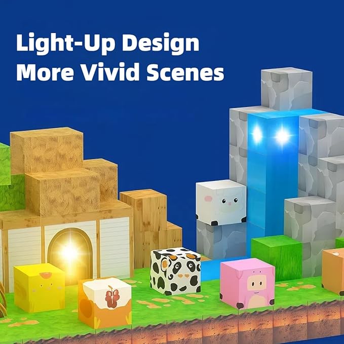 138 Pcs Magnetic Building Blocks, Enhance STEM Learning, Creative Play & Logical Thinking, Durable & Vibrant Color with Light Up Blocks, Ideal for Classroom & Screen-Free Entertainment (Forest Farm)