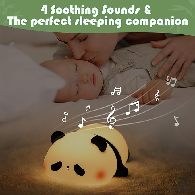 YISUN Cute Panda Night Light with White Noise, LED Squishy Night Light, Soft Silicone Nursery Nightlight Rechargeable LED Touch Light with 3 Level Dimmable for Kids Room