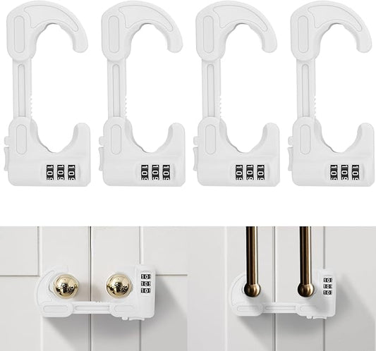 4 Pack Cabinet Locks with Combination Baby Proof Cabinet Door Lock Multifunctional Adjustable Child Safety Lock Knobs Door Lock for Home Refrigerator Doors Cabinet Knobs Double-Door Cabinet (White)