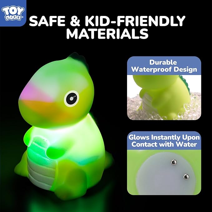 TOY Life 6 PC Dinosaur Light Up Bath Toys for Kids, No Hole Glow Bath Toys for Kids Ages 4-8, Baby Toddler Bath-Time Gifts for Easter, Birthday, Christmas, Ideal for Shower, Bathtub, Swimming Pool