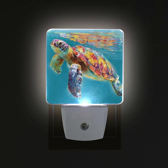 Aslsiy Night Light for Kids Colorful Turtle Sea Summer (1) Plug in Wall Lamp LED Dusk to Dawn Sensor Energy Saving Nightlight for Boys Girls Men Women