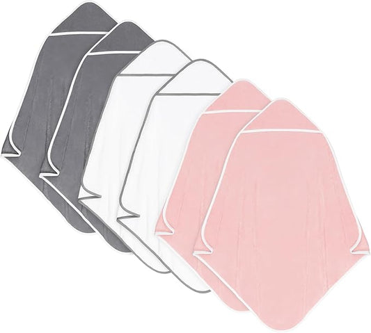 Orighty 6 Pack Baby Hooded Towel 30 x 30 Inch Super Soft Bath Towel with Hood for Babies, Infant, Newborn Essential - Ideal Baby Stuff Registry Gift for Boys and Girls (Grey, White, Pink)