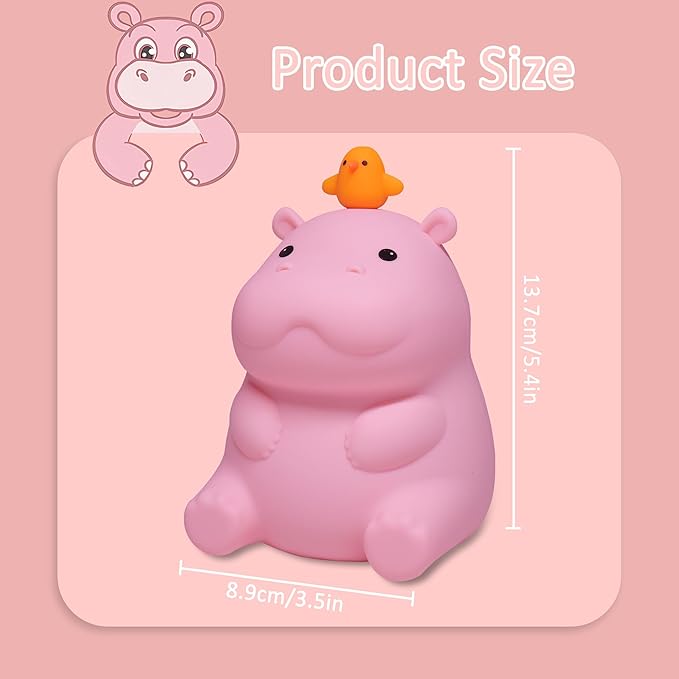 Ammonite Hippo Night Light, Cute Hippopotamus Lamp for Kids, Soft Silicone Nursery Nightlight LED Touch Light, Kids Bedroom Decor as Xmas Birthday Gifts