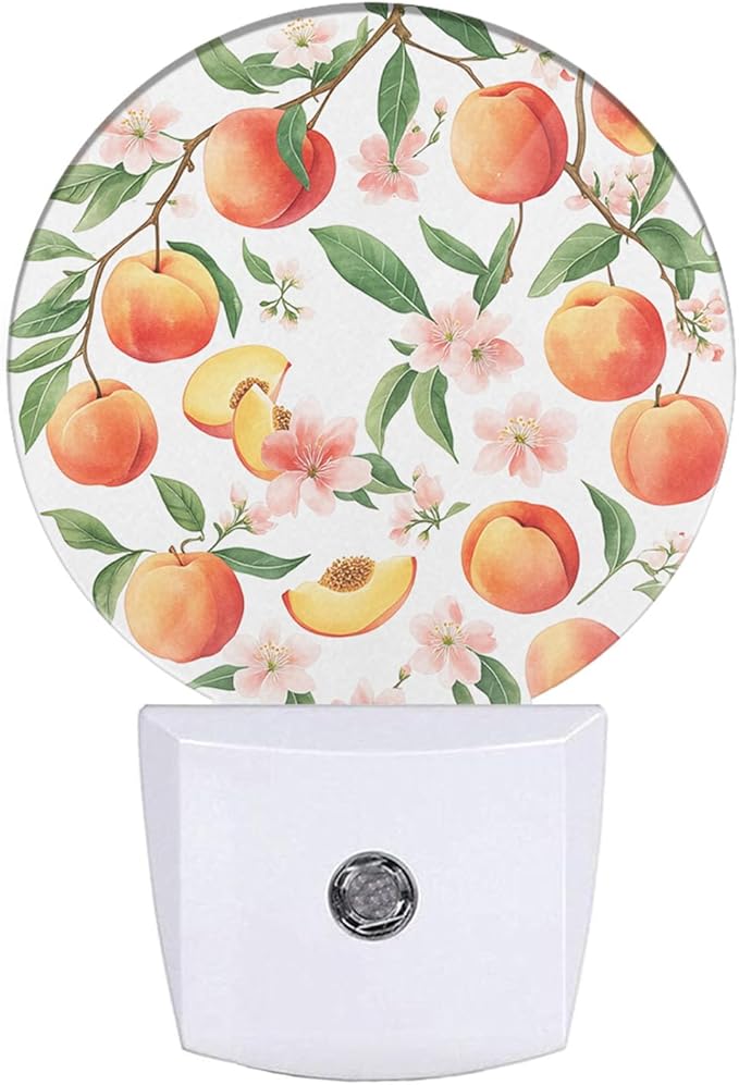 EKOBLA Peach LED Night Light Vibrant Cute Fruits Bright Colorful Design Dusk to Dawn Plug-in Nightlights Auto Sensor for Home Indoor Bathroom Hallway Kitchen