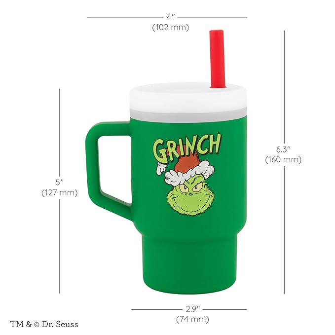 Infantino My 1st Tumbler, Silicone Sippy Cup with Straw & Handle, Spill-Resistant Baby Cup for On-the-Go, BPA-Free Transition Bottle, Grinch Green