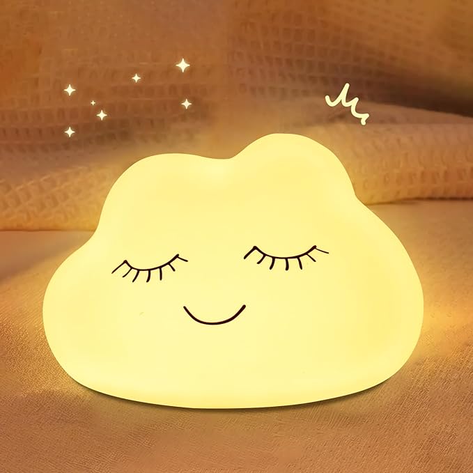 Night Light for Kids, 7 Colors Soft Silicone Kids Night Light with 3 Level Dimmable, Rechargeable Anti-glare Nursery Night Light with Warm White & Multicolor, Squishy Cute Cloud Bedside Touch Lamp