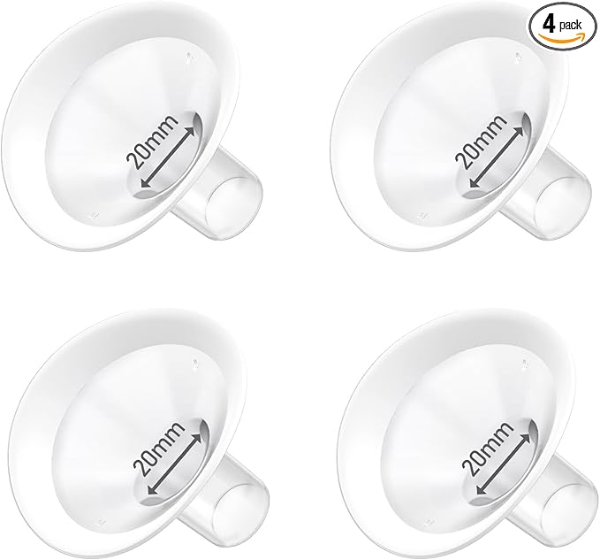 4pc 20mm Oval Flanges Shields Built-in Soft Edges Compatible with Medela/Lansionh Pumps, Replacement Parts for Pump in Style, Symphony, Swing Maxi, Harmony and Personalfit Flex Connector