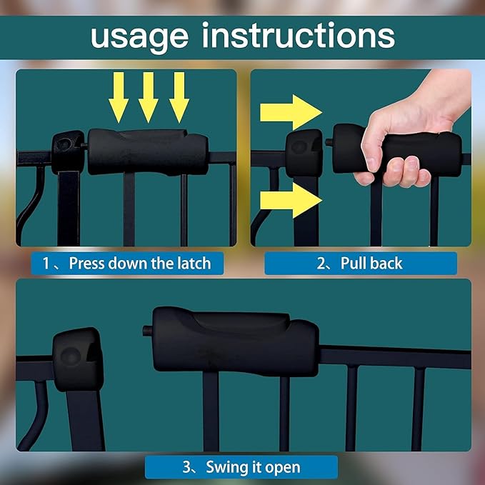 Baby Gate for Stairs 29.13"-33.86" Wide Dog Gates for Doorways Pressure Mounted Pet Gate Walk Through Metal Child Indoor Safety Gates No Drilling (Black, 29.13"-33.86"/74-86CM)