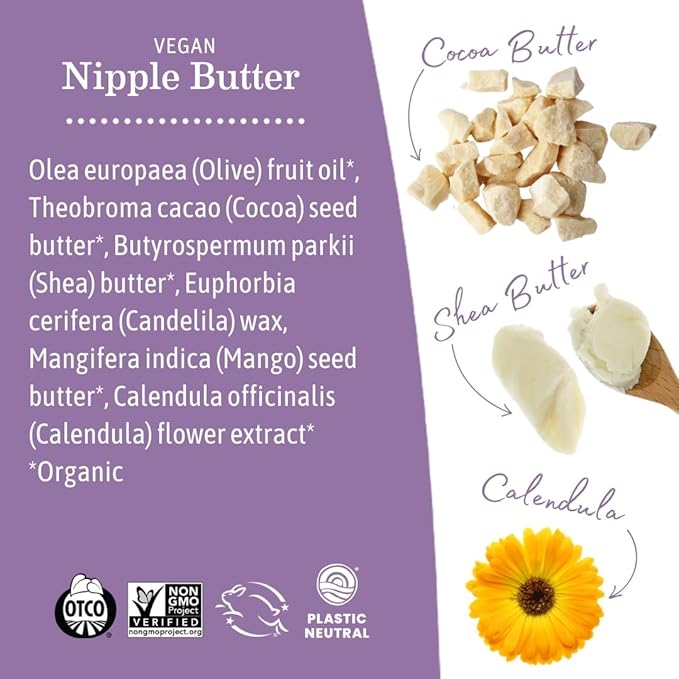 Earth Mama Vegan Nipple Butter | Cruelty-Free Breastfeeding Cream for Nursing Mamas | NO Lanolin, 2-Ounce (2-Pack)