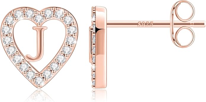 Anoup Christmas Gifts for Grandkids Girls Earrings - S925 Sterling Silver Post CZ Hypoallergenic Stud Heart Initial Earrings for Women Kids Jewelry Stocking Stuffers for Teen Girls Birthday Gifts