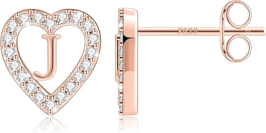 Anoup Christmas Gifts for Grandkids Girls Earrings - S925 Sterling Silver Post CZ Hypoallergenic Stud Heart Initial Earrings for Women Kids Jewelry Stocking Stuffers for Teen Girls Birthday Gifts