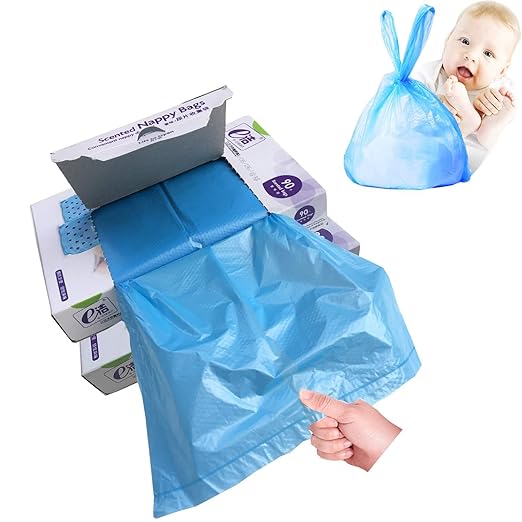 Disposable Diaper Bag for Baby, Diaper Sacks Cover the Incontinence Odor Really, Fresh Light Baby Powder Faint Scent, 540 Counts 180 Bags, Blue
