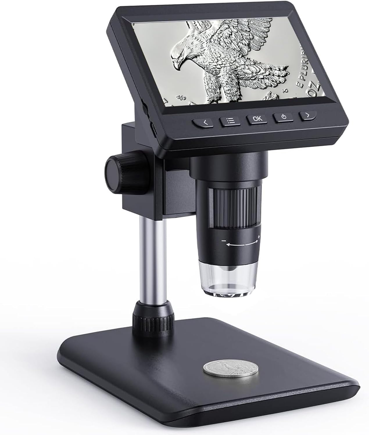 Digital Microscope, Coin Microscope with Light Adjustable Brightness 4.3" HD LCD Screen, 1000X Zoom PC View, Compatible with MacOS & Windows - Black