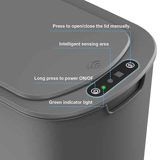 Cesun 5 Gallon Automatic Bathroom Trash Can, Touchless Motion Sensor Garbage Can with Lid, Smart Plastic Slim Wastebasket for Bathroom, Office, rv, Bedroom, Living Room, Grey