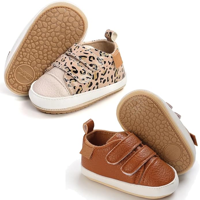 2Pairs Baby Shoes,Boys Girls Non-Slip Rubber Sole Sneakers,Unisex Infant Soft Lightweight First Walking Crib Shoes
