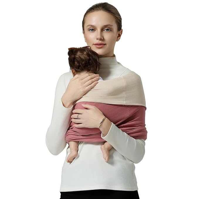 Baby Wraps Carrier, Baby Carrier Wrap Baby Wearing Wrap Newborn Wrap Carrier(7-30lbs), Baby Sling, Baby Carrier Sling for Newborn and Infant, Cream+Pink