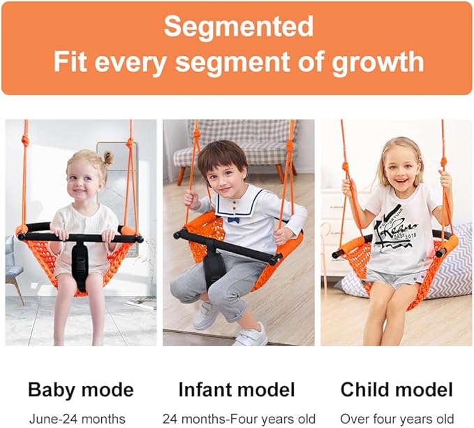 Toddler Swing & 2-in-1Baby Swing- Adjustable Rope Swing Seat for Kids | Indoor & Outdoor Durable Backyard Swing Set for Infants & Toddlers (Orange)