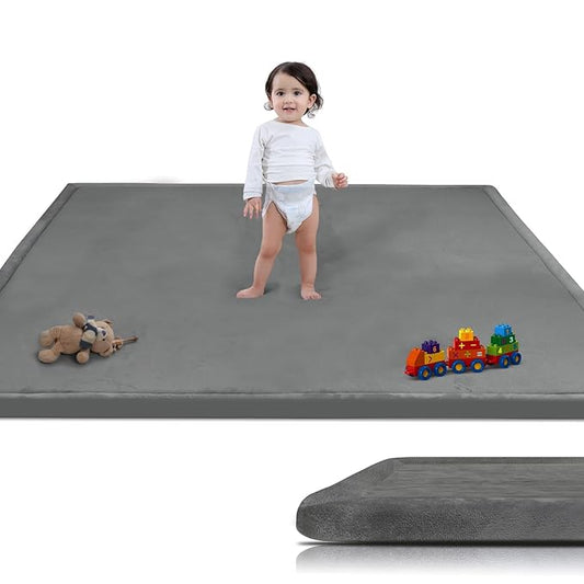Baby Play Mat for Floor, 1.3"Thick Extra Large Cushioning Memory Foam Playpen Mat, Soft Coral Velvet Baby Crawling Mat with Non-Slip Backing for Toddlers,Infants,Kids,Yoga Mat (Dark Gray 79"×118")