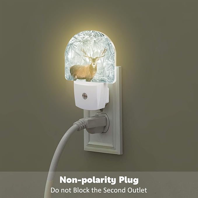 Red Deer in Winter Forest Night Light Plug into Wall, Beautiful Christmas Scenery Dusk to Dawn Night Light Plug in,0.5w Energy Saving Sleep Friendly NightLight for Kids Boys Girls Home Decor