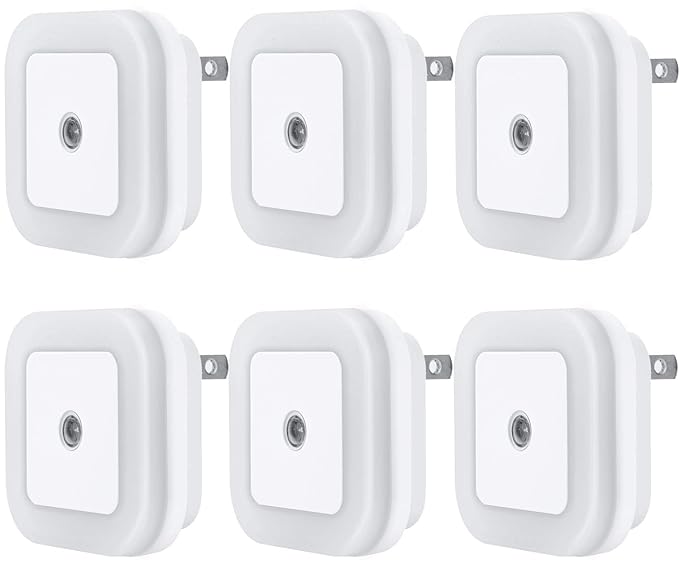 Uigos LED Night Light Lamp with Smart Sensor Dusk to Dawn Sensor, Daylight White, 0.5W Plug-in, 6-Pack