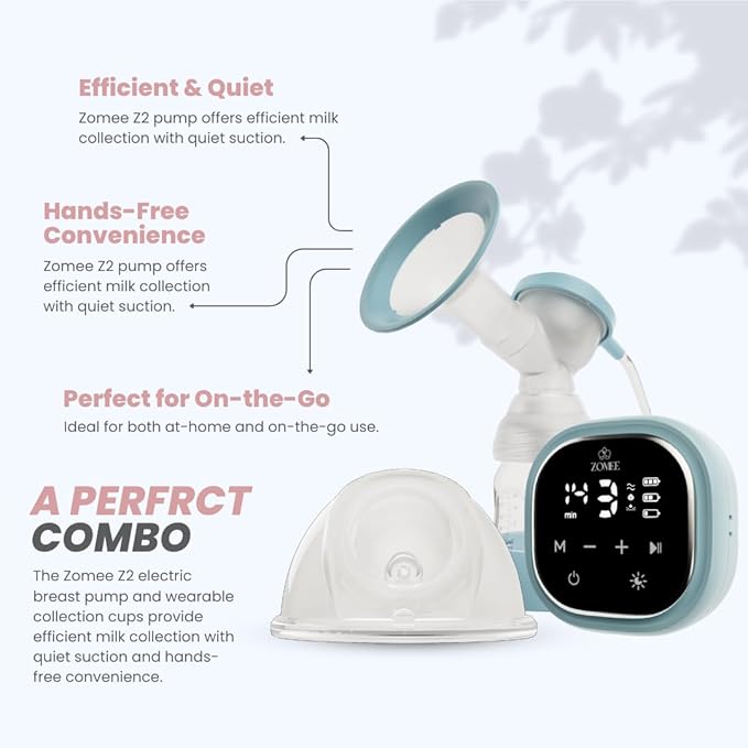 Zomee Z2 Double Electric Breast Pump, Portable, Hands Free Pumping Hospital Grade 3 Modes,19 Suctions,‎ Wearable Breast Pump Including; Silicone Hands Free Collection Cups 8 OZ
