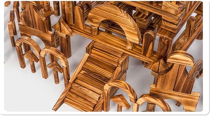 Large Vintage Solid Carbonized Wooden Building Blocks Set for Kids 3-12 Outdoor(57pcs,10.7 lbs), Big Sensory Wood Building Toys for Toddlers, Outside Wooden Blocks for Preschool