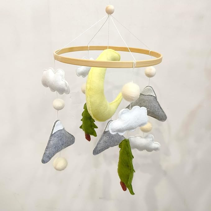 Moon Baby Mobile for Crib, Felt Baby Crib Mobile for Boys Girls, Baby Mobile for 0-5 Months,Nursery Decor Theme for Infant Bedroom Hanging(Mountain Cloud Mobile Hanger)