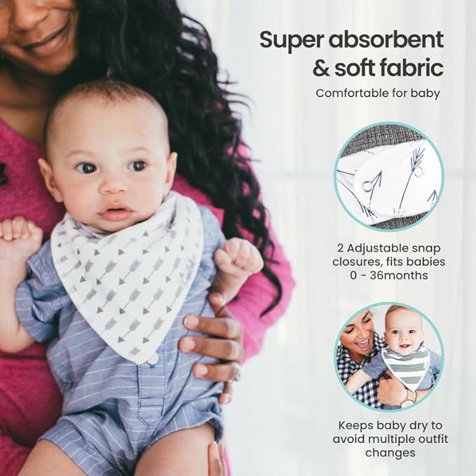 Copper Pearl 4 Pack Soft Cotton Baby Bibs for Drooling and Teething, Absorbent Drool Bibs for Baby Girl and Boy, Adjustable to Fit Newborns to Toddlers, Tons of Styles (Patch)