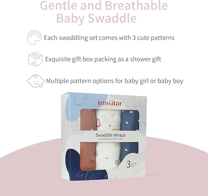 insular Baby Swaddle Wrap, Swaddle Blanket for Newborn and Infant, Adjustable Velcro Swaddling Set for Boy and Girl, Soft Cotton Baby Sleep Sack 3 Pack, Orange Car, Small(0-3M)