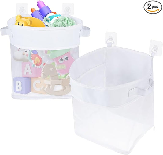 2Pcs Bath Toy Storage Polyester Toy Organizer Wall Mounted Breathable Leaky Mesh Bag Easy to Install Large Capacity Toy Mesh Bag Easy to Clean Toy Organizer Suitable for Bathrooms