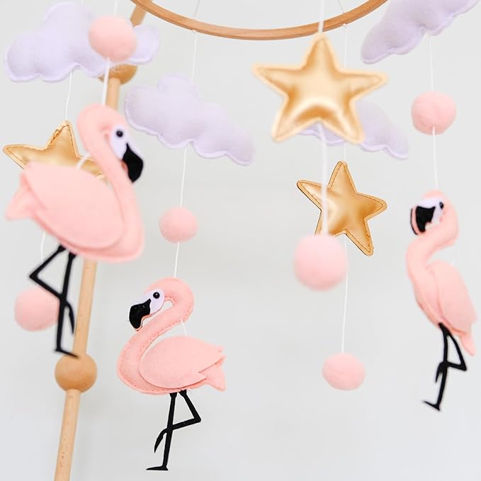 Pink Flamingo Baby Crib Mobile for Girls, Baby Mobile for Crib, Nursery Mobile, Baby Girl Mobile Boho Nursery Decoration for Pack N Play, Bassinet, Ceiling Mobile, Flamingo