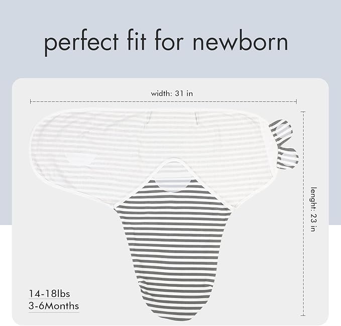 GLLQUEN BABY Swaddle Blankets for Baby Boy Girl, 3-6 Months, Gray Elephant Star & Stripe, 3 Pack Wrap Set, Newborn Adjustable Swaddles Sleep Sack,(Medium/Large)